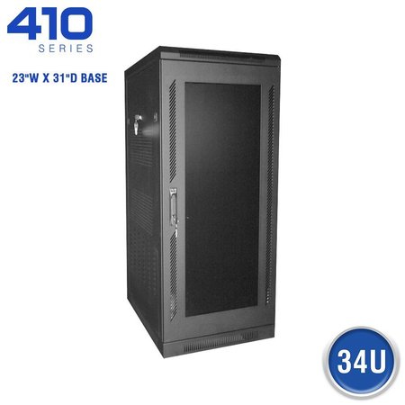 QUEST MFG Floor Enclosure Server Cabinet, Acrylic Door, 34U, 5' x 23"W x 31"D, Black FE4119-34-02
